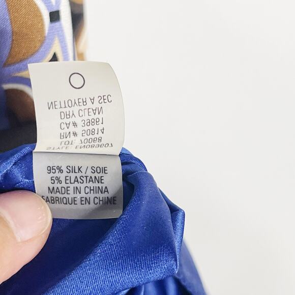 Elie Tahari Small Blue Purple Printed Silk Stretch Short Sleeve VNeck Dress Slip - Picture 11 of 11